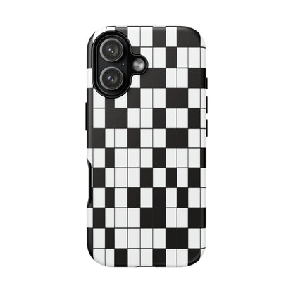 Crossword Grid Phone Case — Black & White Puzzle Pattern Tough Phone Cover