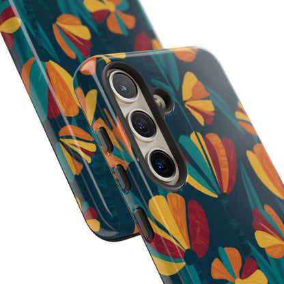 Floral Retro Teal Tough Phone Case — Vibrant Orange & Mustard Blooms
