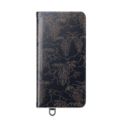 Botanical Noir Flip Phone Case — Dark Floral Wallet Cover with Card Slots