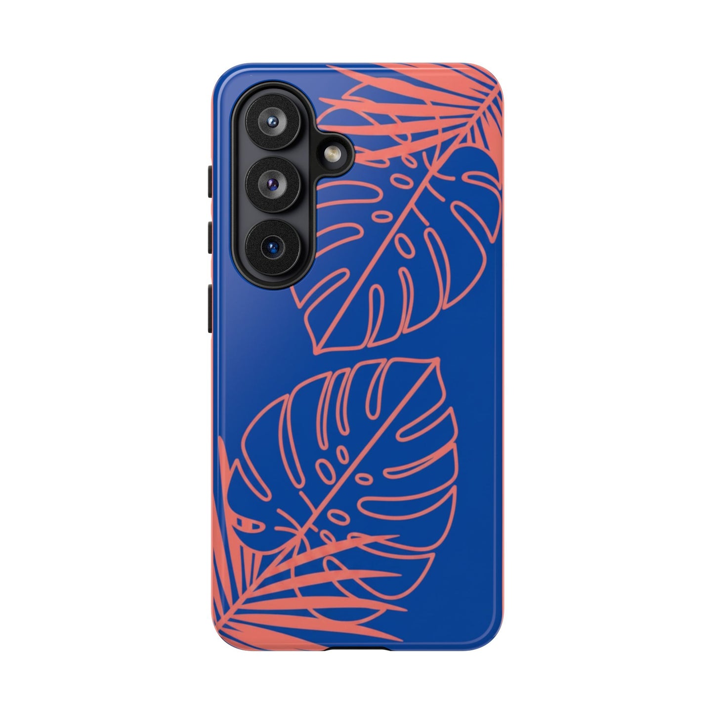 Tropical Monstera Phone Case — Blue & Coral Leaf Protective Cover