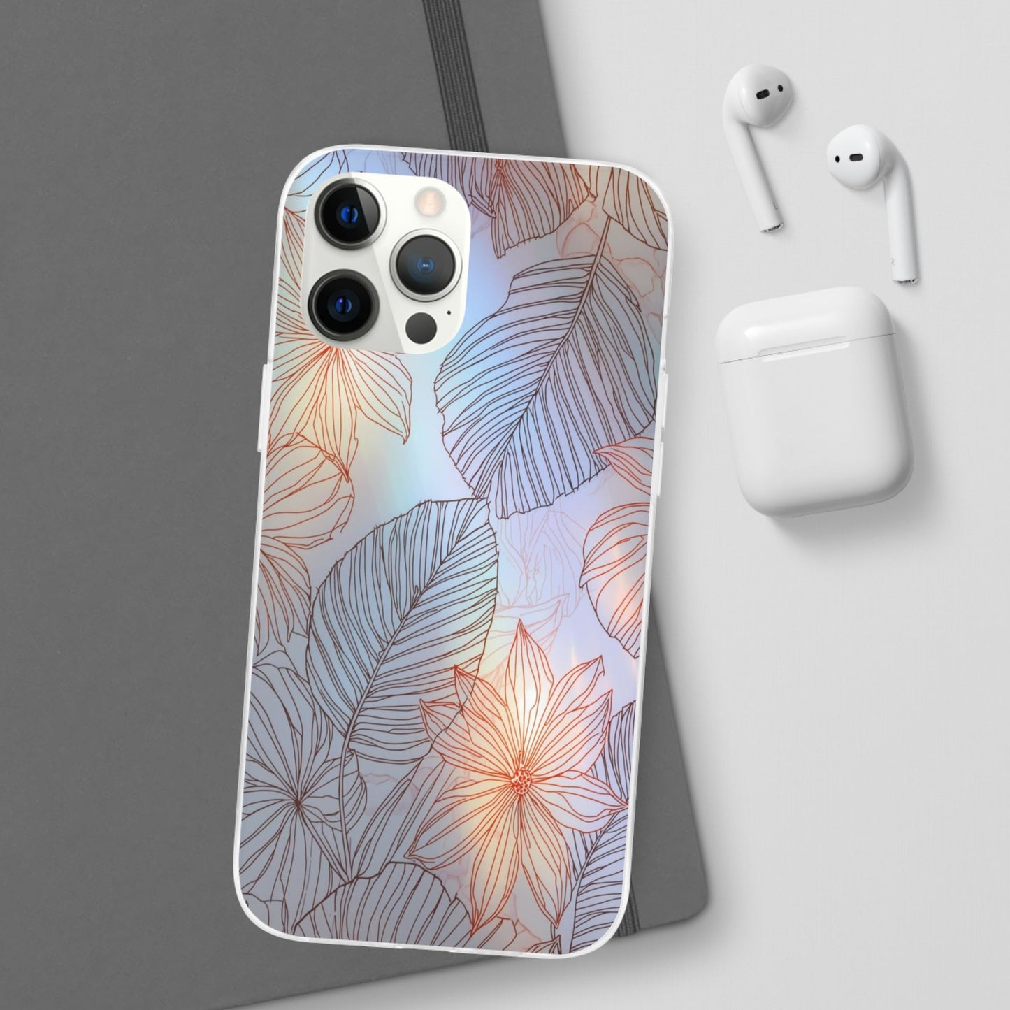 Floral Holographic Phone Case — Iridescent Leaves & Flowers Flexi Case