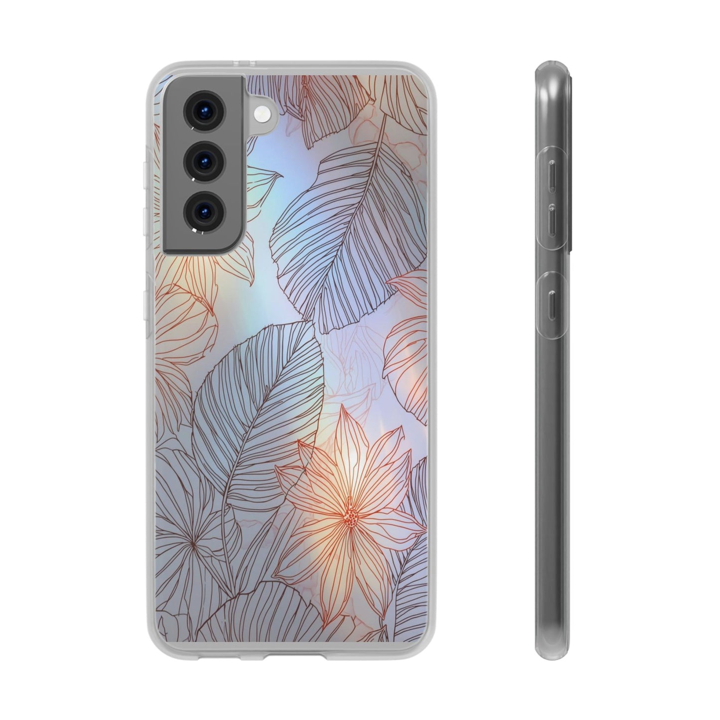 Floral Holographic Phone Case — Iridescent Leaves & Flowers Flexi Case