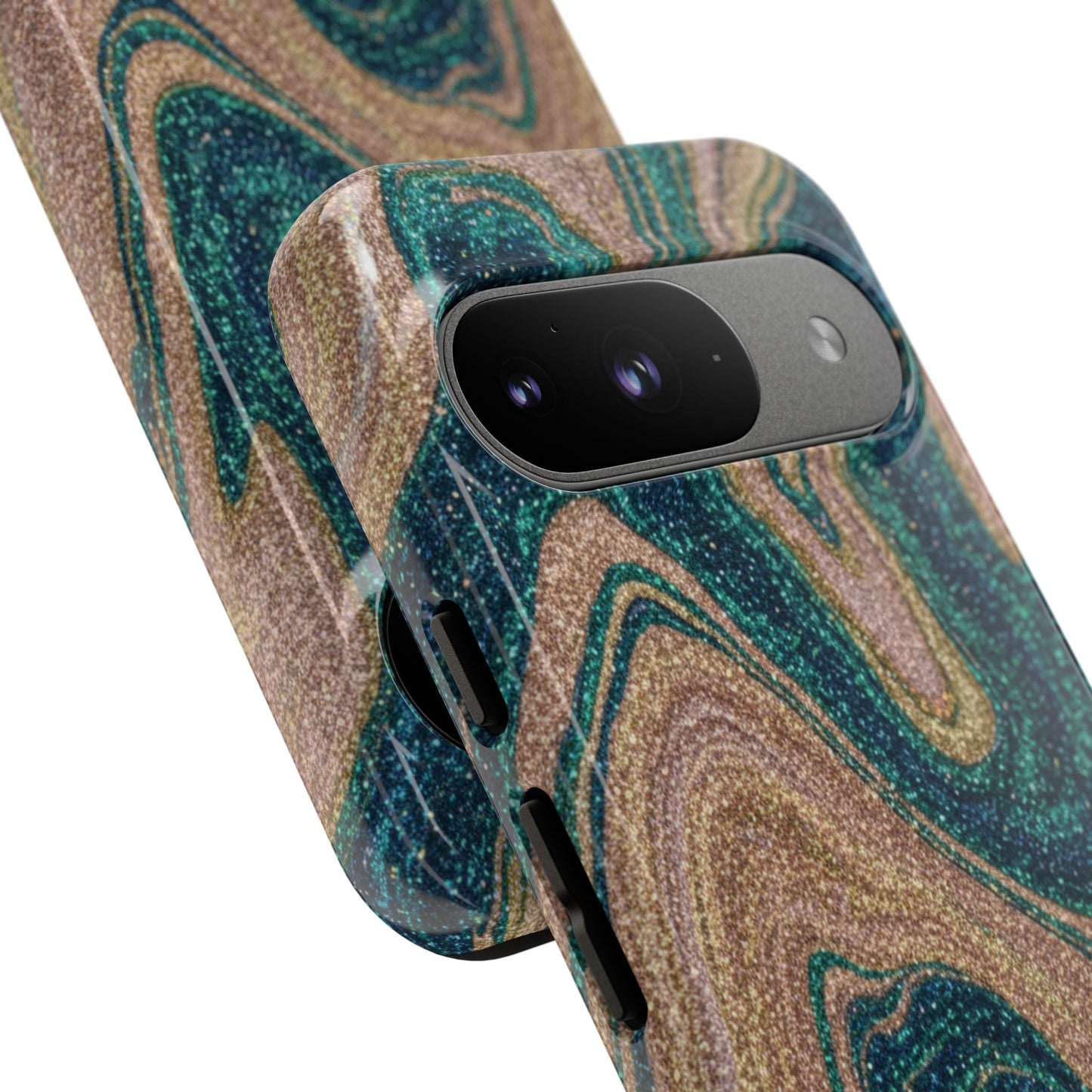 Marbled Teal & Gold Phone Case — Glitter Swirl Tough Case