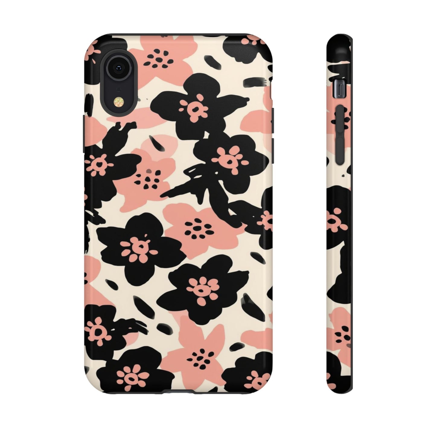 Floral Phone Case — Pink & Black Retro Blossom Protective Cover