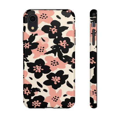 Floral Phone Case — Pink & Black Retro Blossom Protective Cover