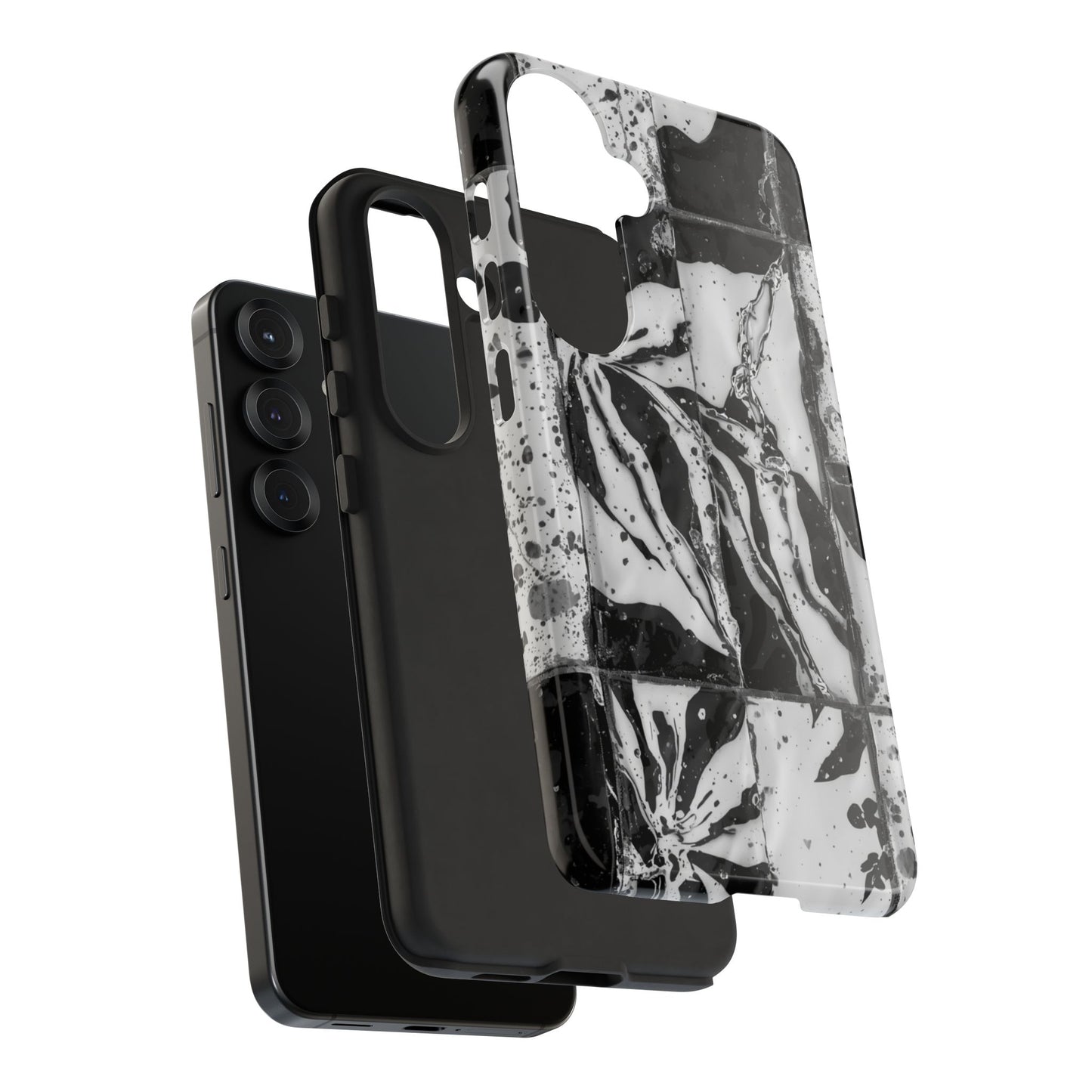 Monochrome Tile Floral Tough Phone Case