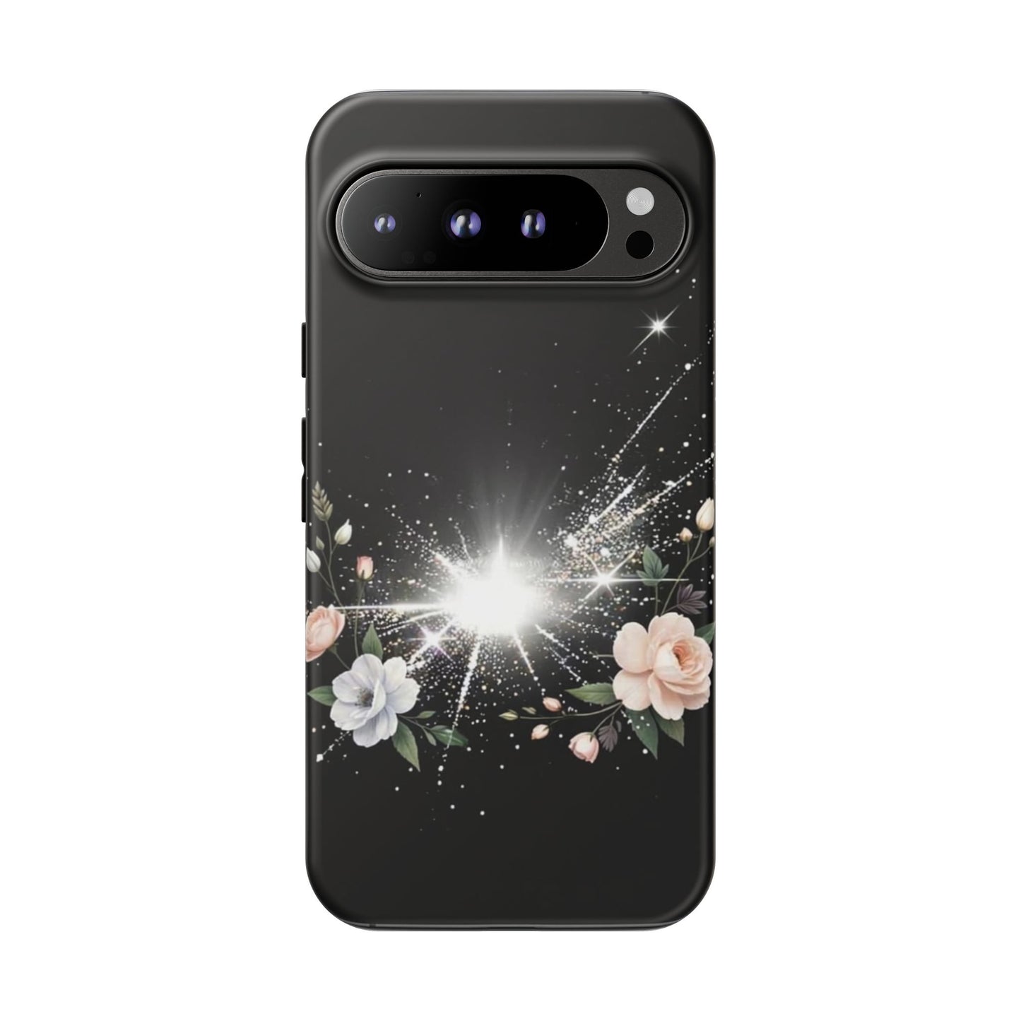 Floral Burst Phone Case — Protective Black Sparkle Design