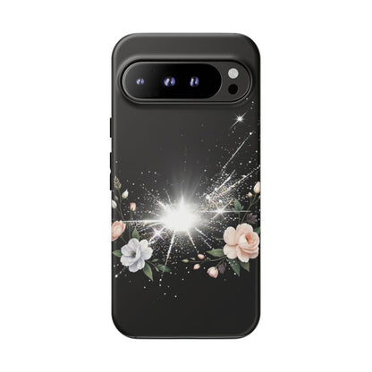 Floral Burst Phone Case — Protective Black Sparkle Design