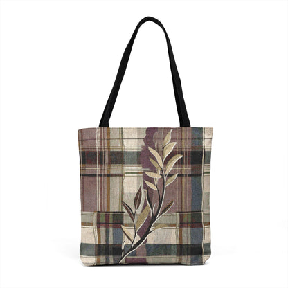 Floral Plaid Woven Tote — Neutral Abstract Botanical Tote Bag