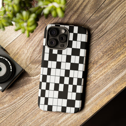 Crossword Grid Phone Case — Black & White Puzzle Pattern Tough Phone Cover