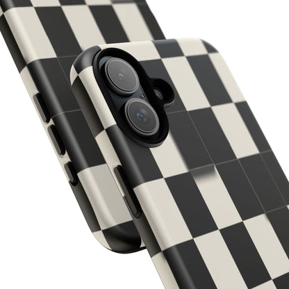 Checkerboard Tough Phone Case — Classic Black & Cream Grid Protective Cover