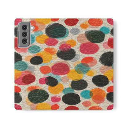 Colorful Confetti Dot Flip Phone Case — Retro Polka Wallet Cover
