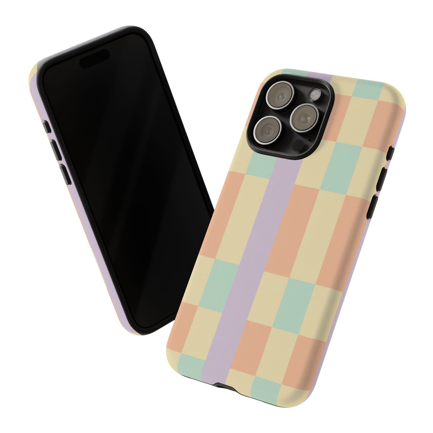 Pastel Checkered Phone Case — Retro Stripe Tough Case
