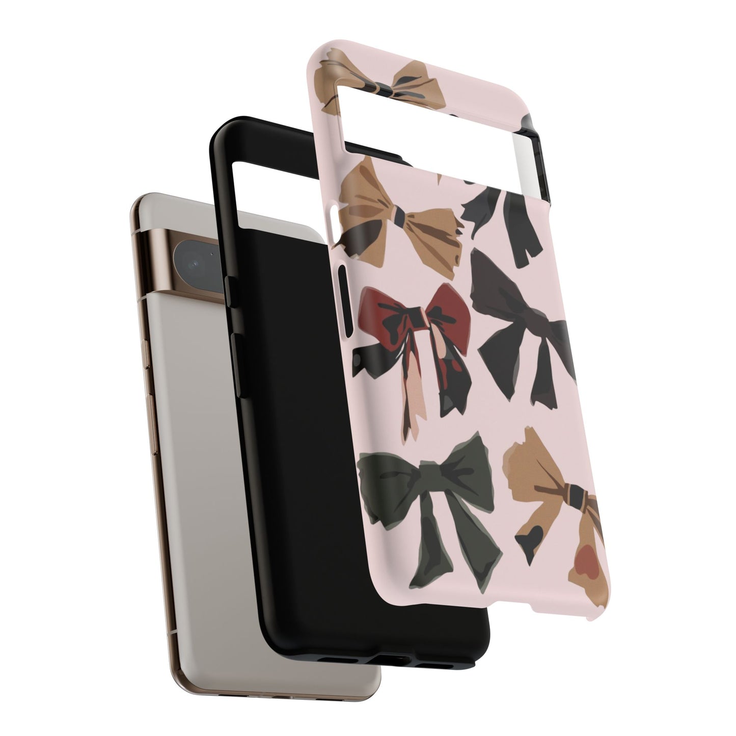 Bow Pattern Phone Case - Pink, Brown & Black Bows Protective Cover