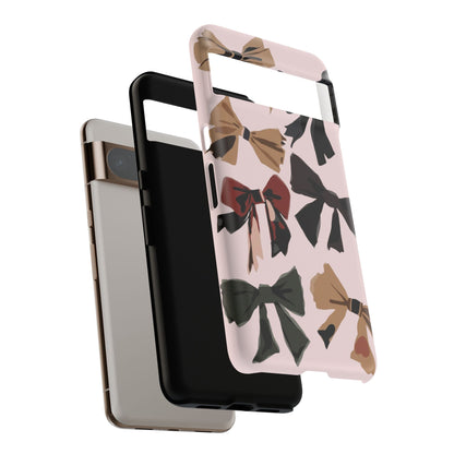 Bow Pattern Phone Case - Pink, Brown & Black Bows Protective Cover