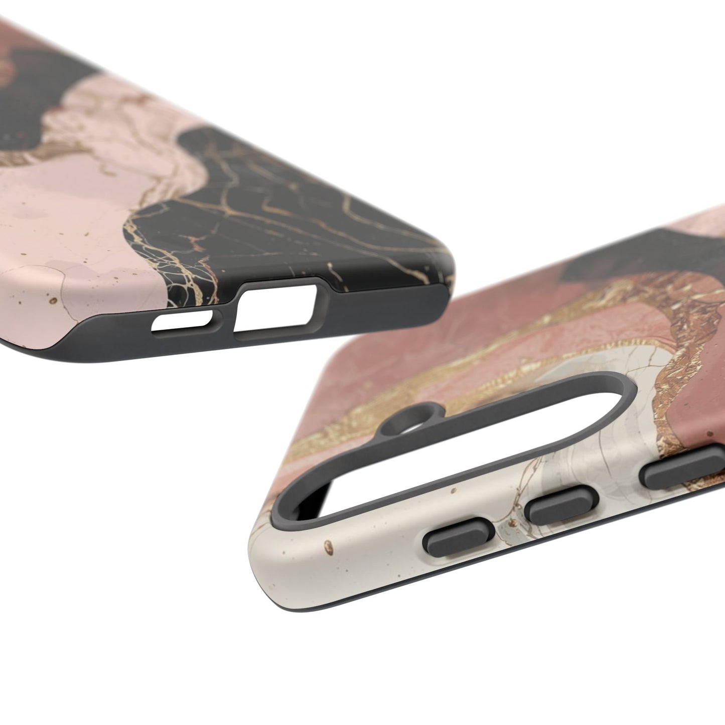 Marbled Rose Gold Phone Case — Abstract Pink & Black Protective Tough Case