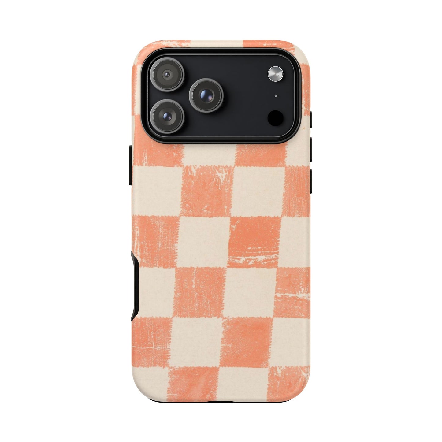 Peach Checkerboard Tough Phone Case — Retro Distressed Grid Design