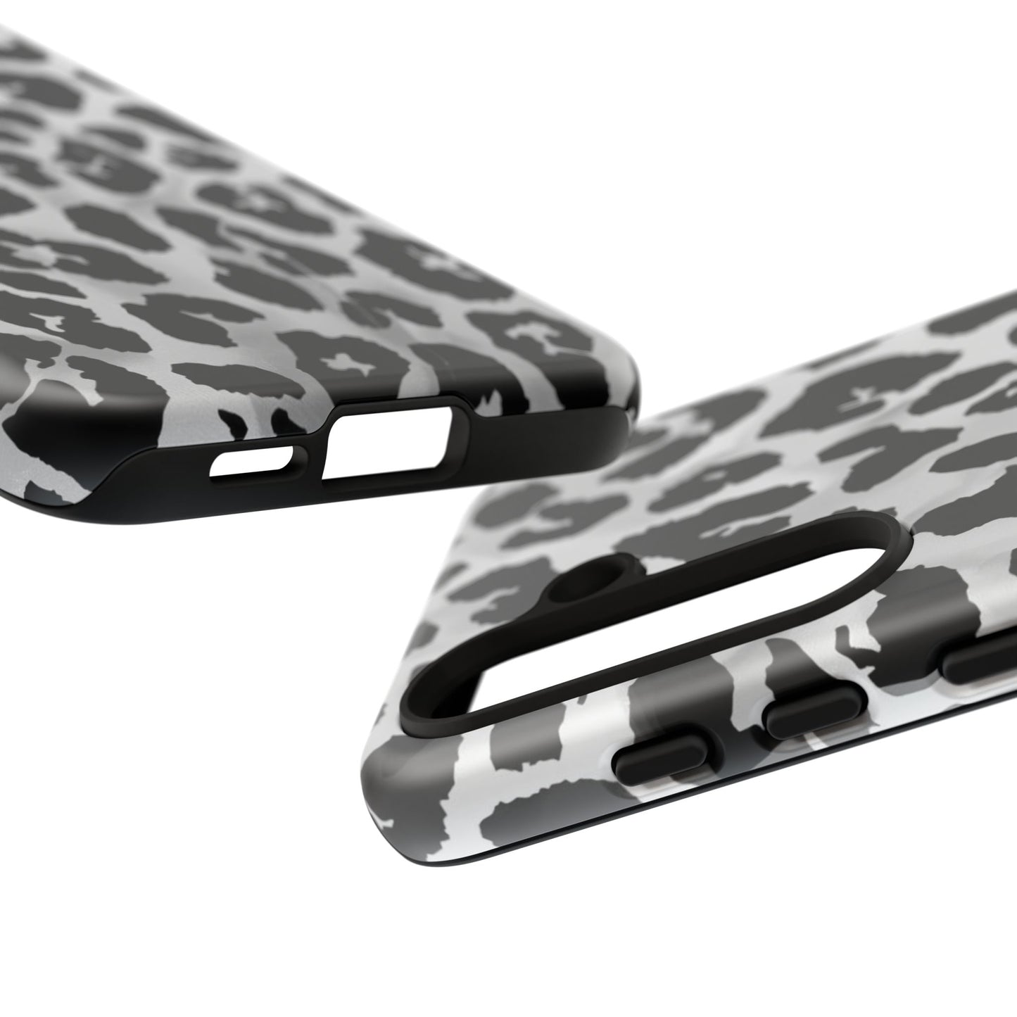 Leopard Print Tough Phone Case – Black & White Animal Pattern Protective Cover