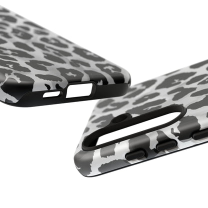 Leopard Print Tough Phone Case – Black & White Animal Pattern Protective Cover