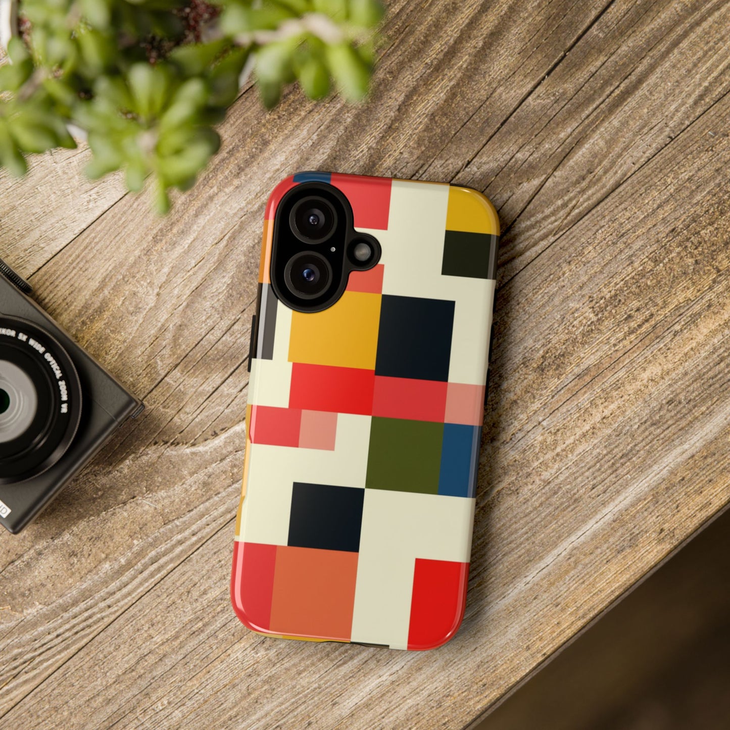 Abstract Color Block Tough Phone Case — Retro Geometric Protective Cover