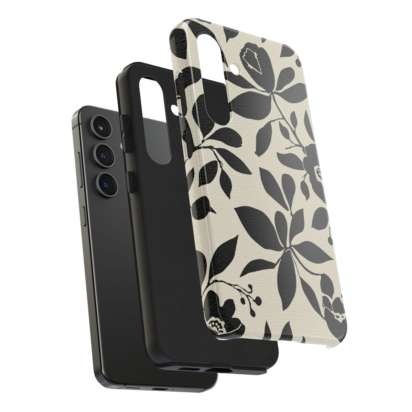 Tough Phone Case — Black Floral Silhouette Protective Cover