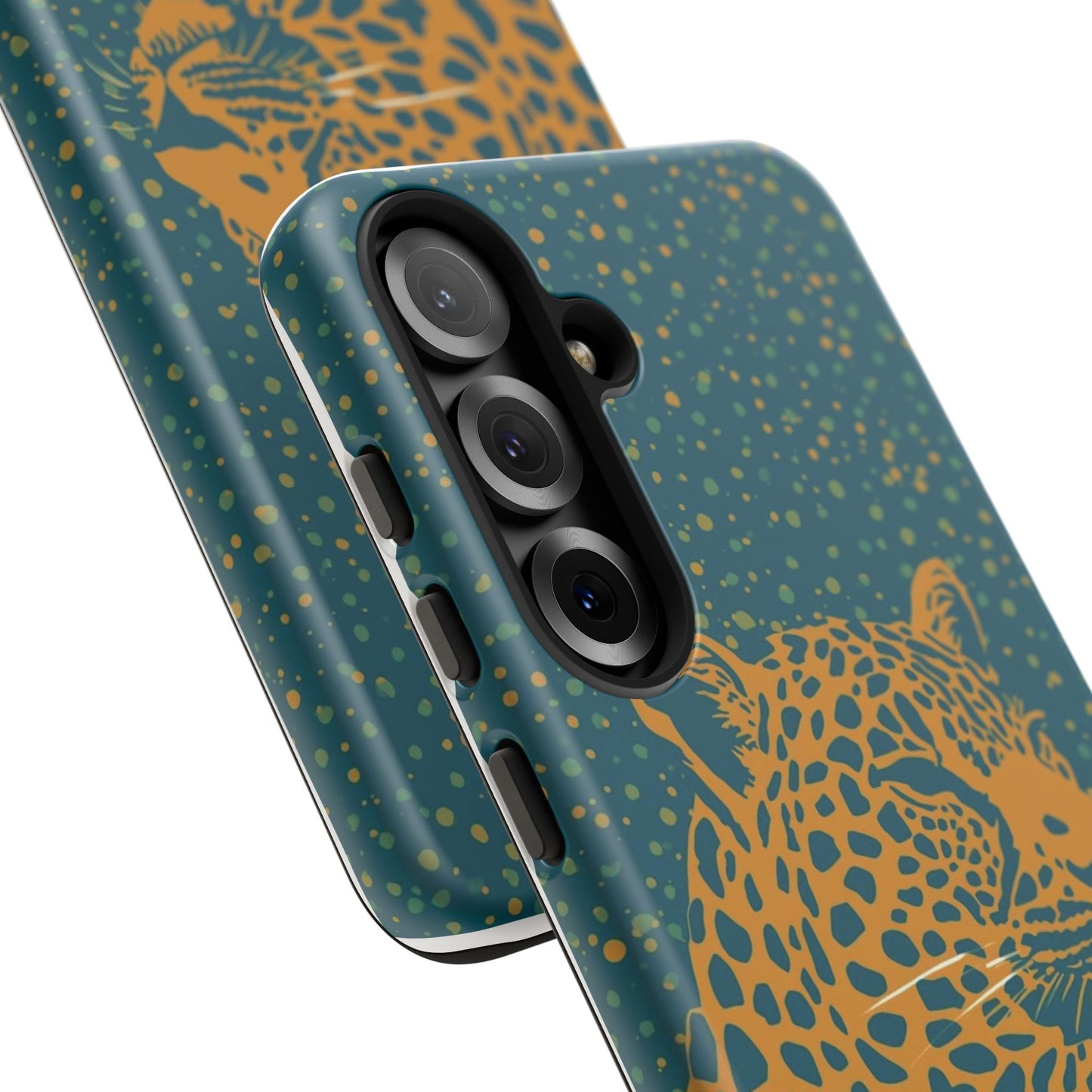 Leopard Spotlight Phone Case — Teal Gold Animal Print Protective Cover