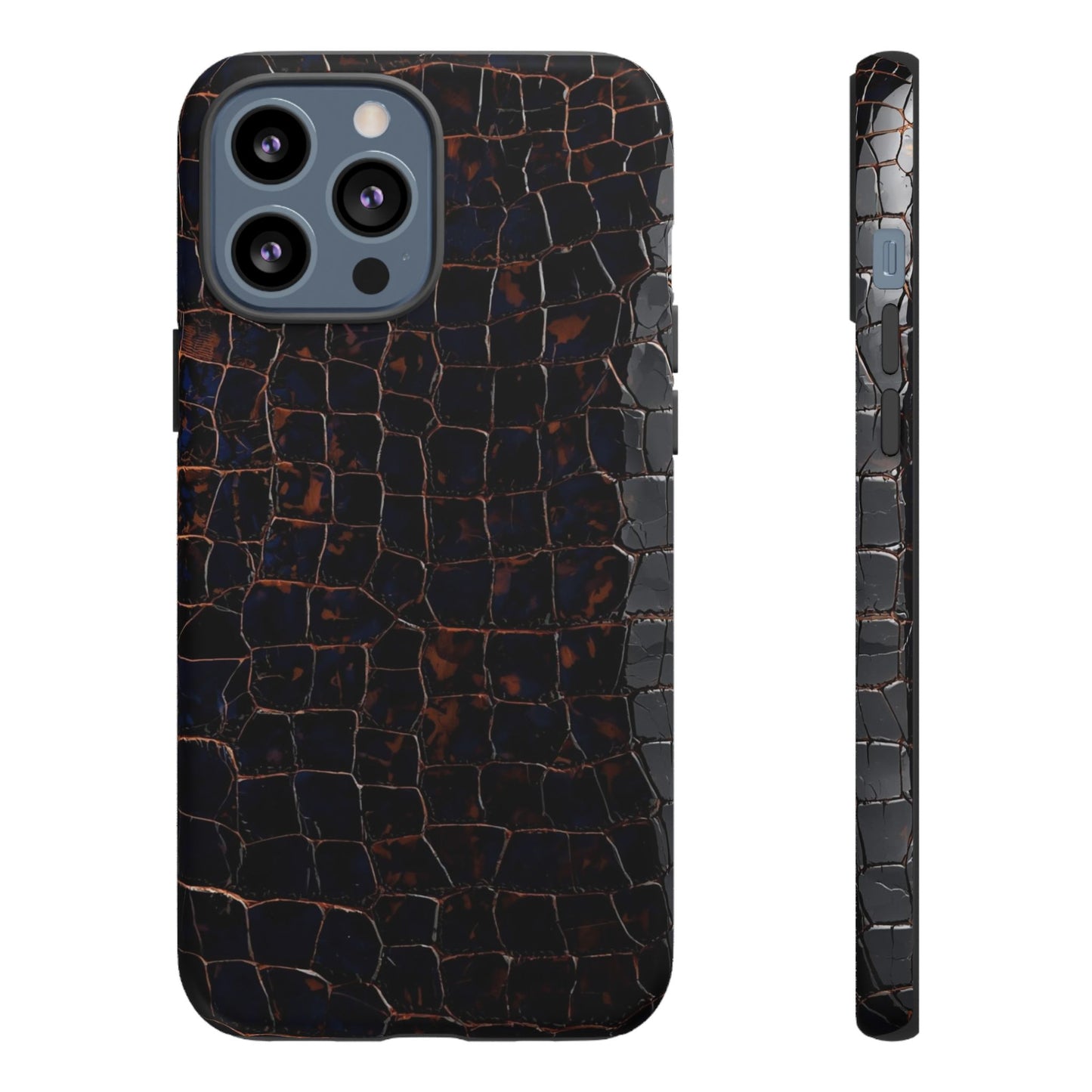 Croc-Embossed Tough Phone Case — Shockproof Black Alligator Texture