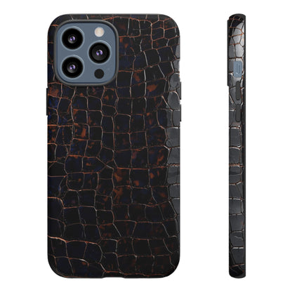 Croc-Embossed Tough Phone Case — Shockproof Black Alligator Texture