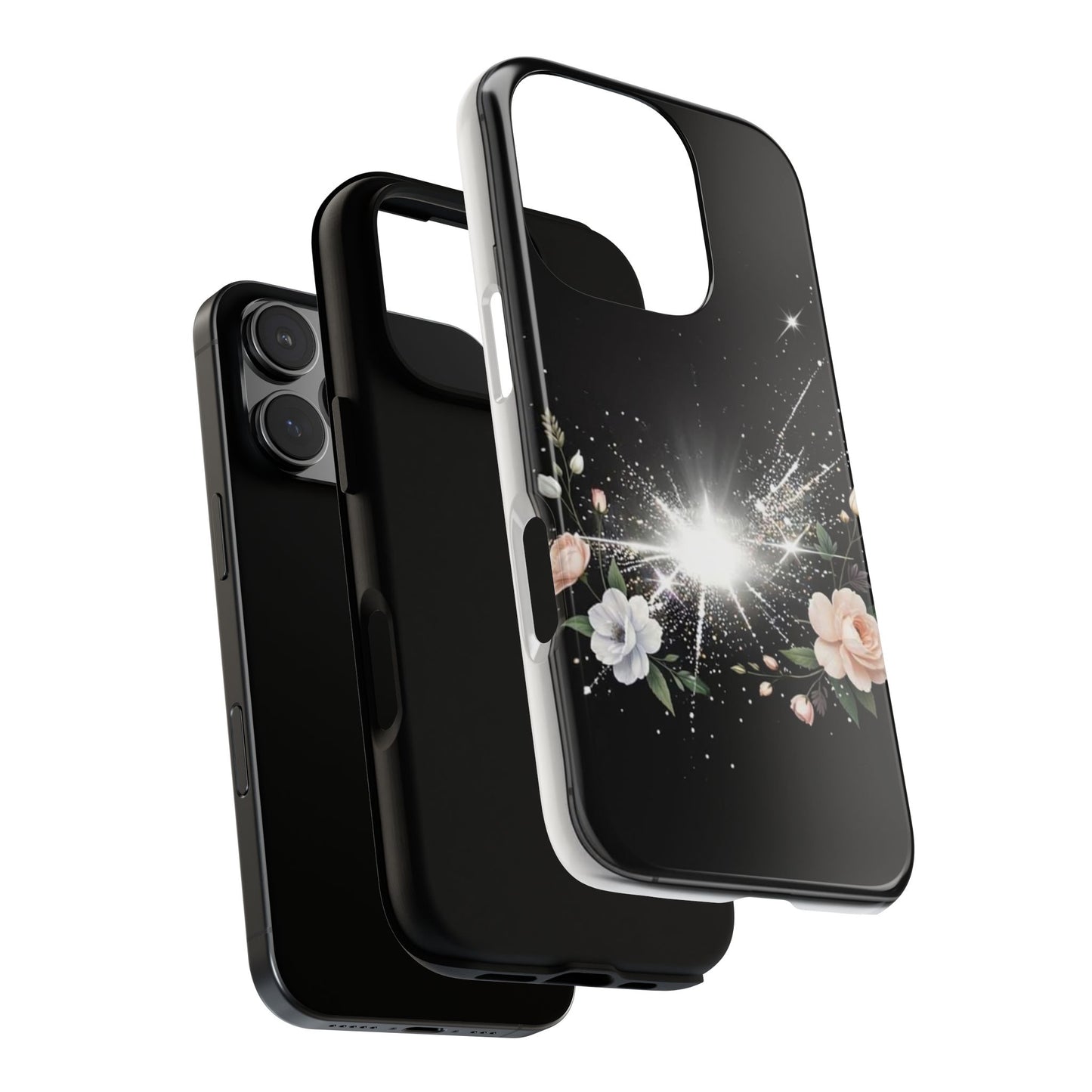 Floral Burst Phone Case — Protective Black Sparkle Design