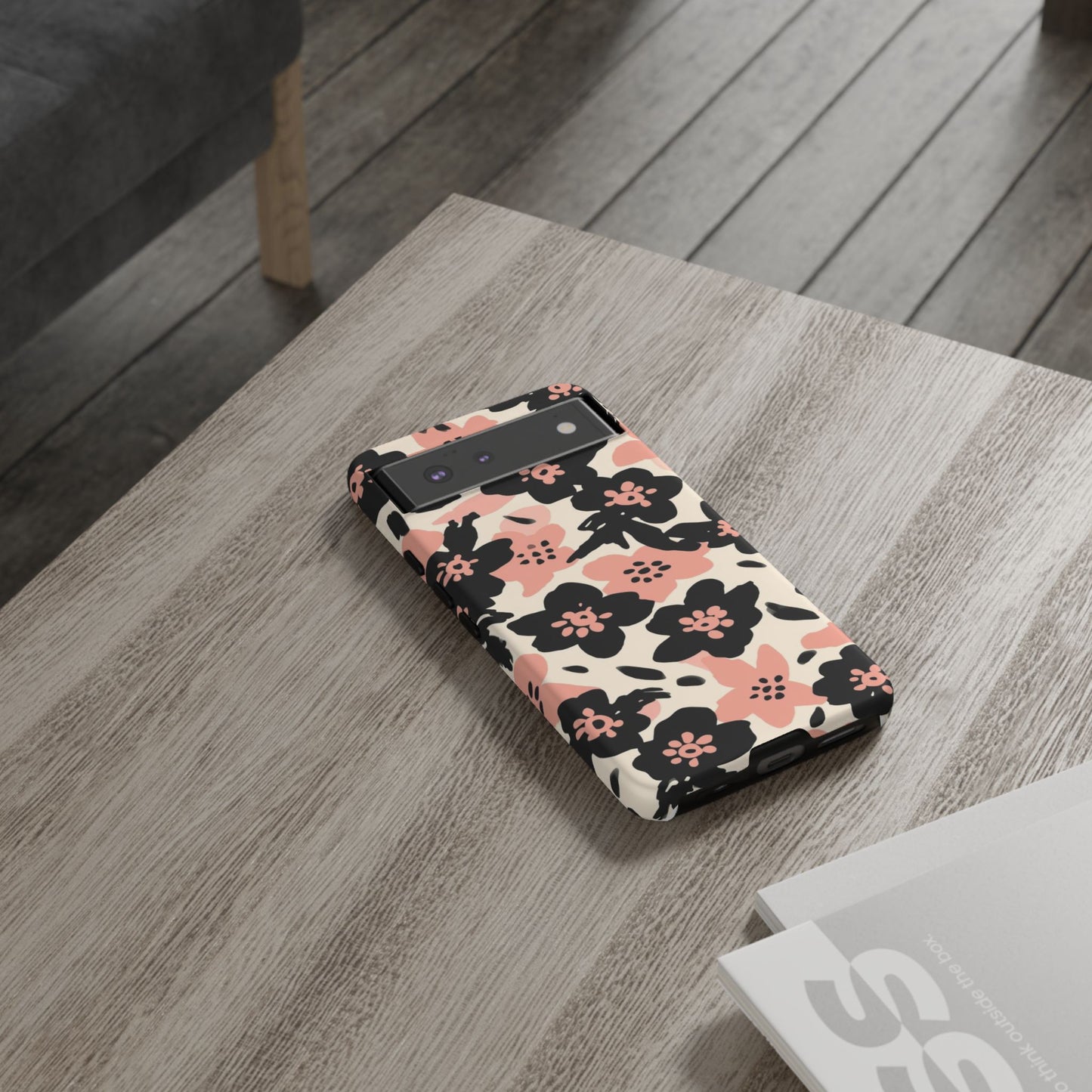 Floral Phone Case — Pink & Black Retro Blossom Protective Cover
