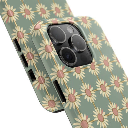 Daisy Pattern Tough Phone Case — Retro Floral Protective Cover