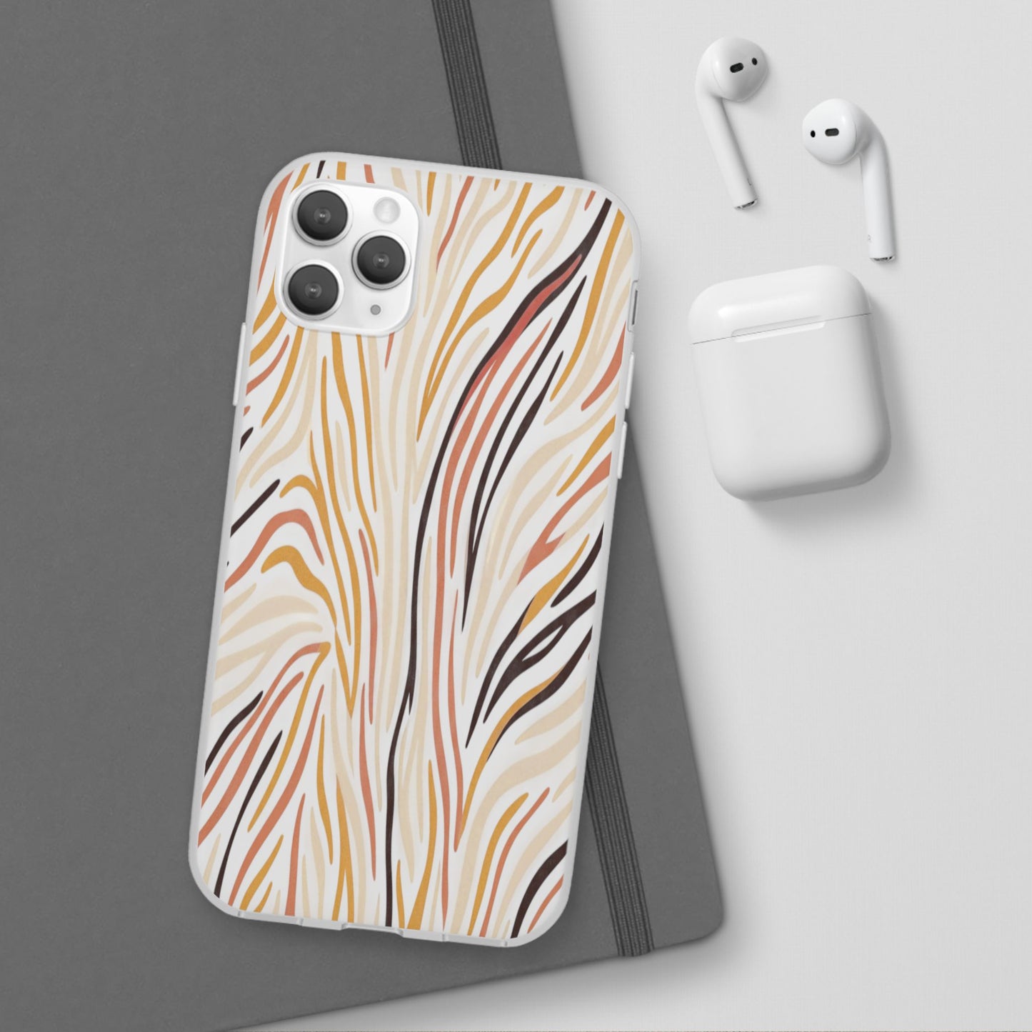 Marbled Neutral Stripe Phone Case — Abstract Beige & Terracotta Flexi Case