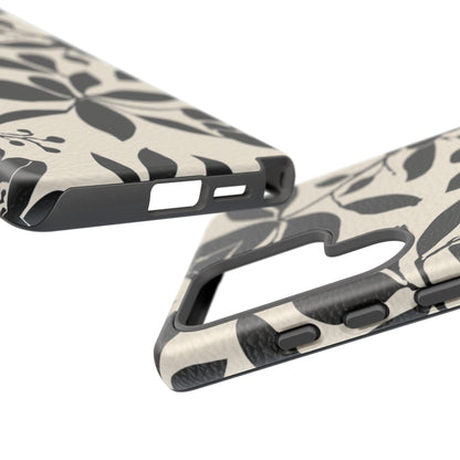 Black Floral Pattern Phone Case — Monochrome Botanical Tough Case