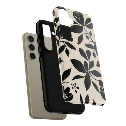 Black Floral Pattern Phone Case — Monochrome Botanical Tough Case