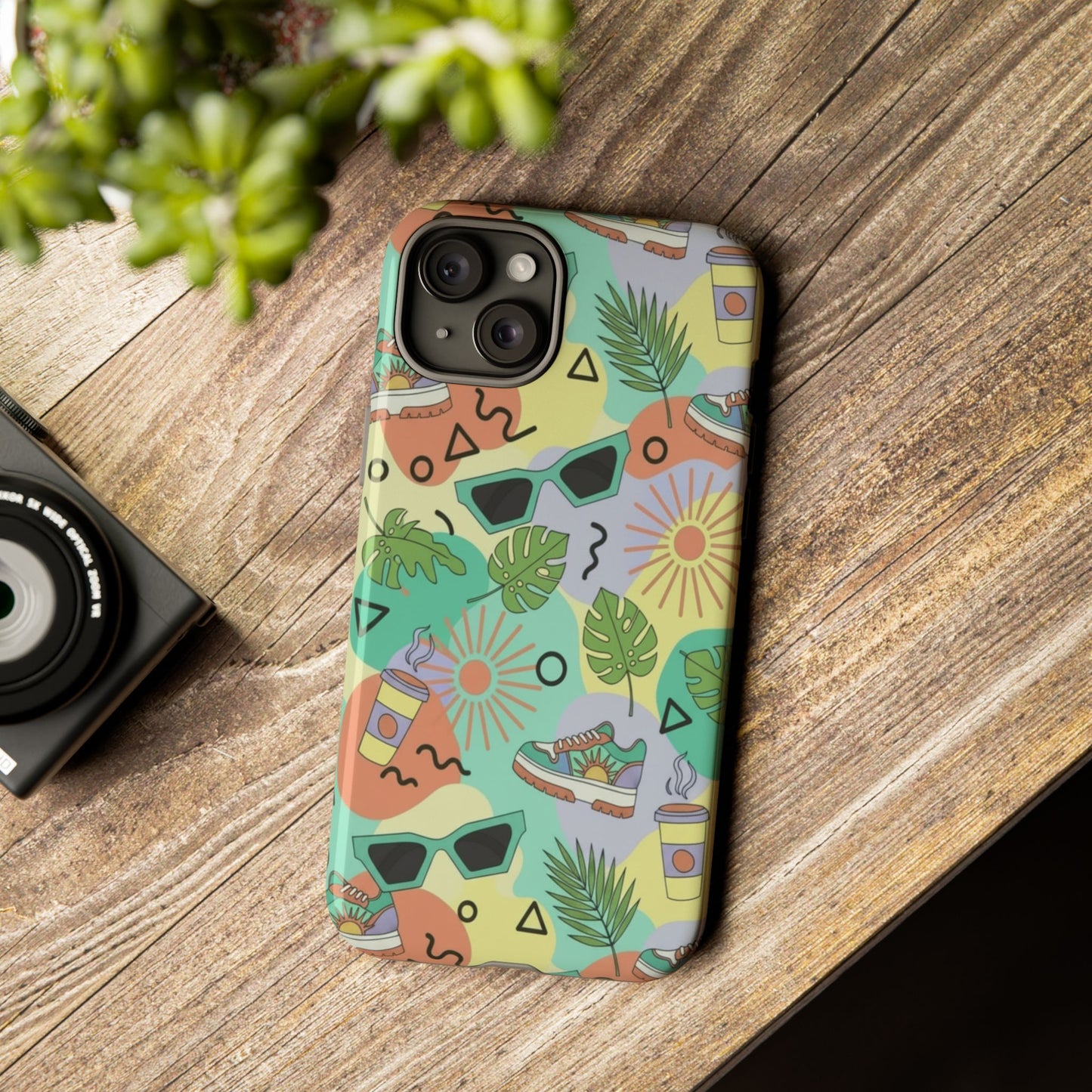 Tropical Summer Phone Case — Retro Sunglasses, Sneakers & Palm Pattern