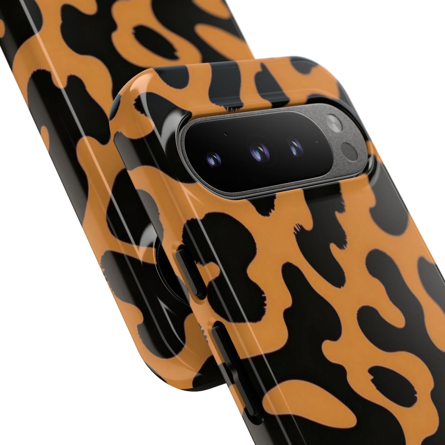 Leopard Print Phone Case — Orange & Black Tough Pattern Protective Cover
