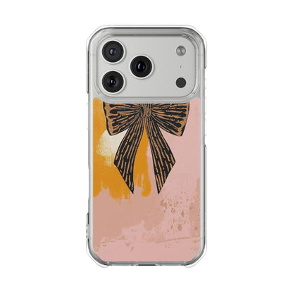 Clear Magnetic Phone Case —  Bow on Blush & Mustard Background