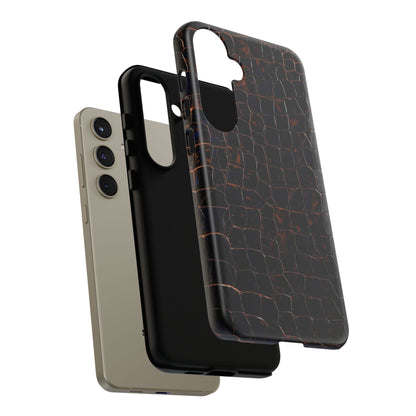 Croc-Embossed Tough Phone Case — Shockproof Black Alligator Texture