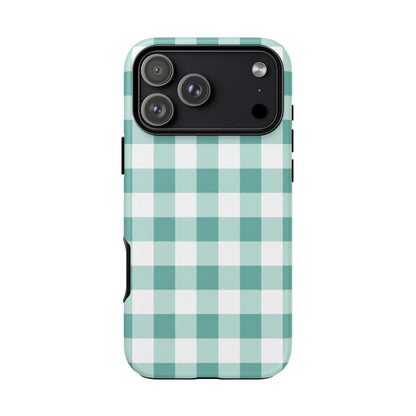 Mint Green Buffalo Check Tough Phone Case — Durable Plaid Protective Cover