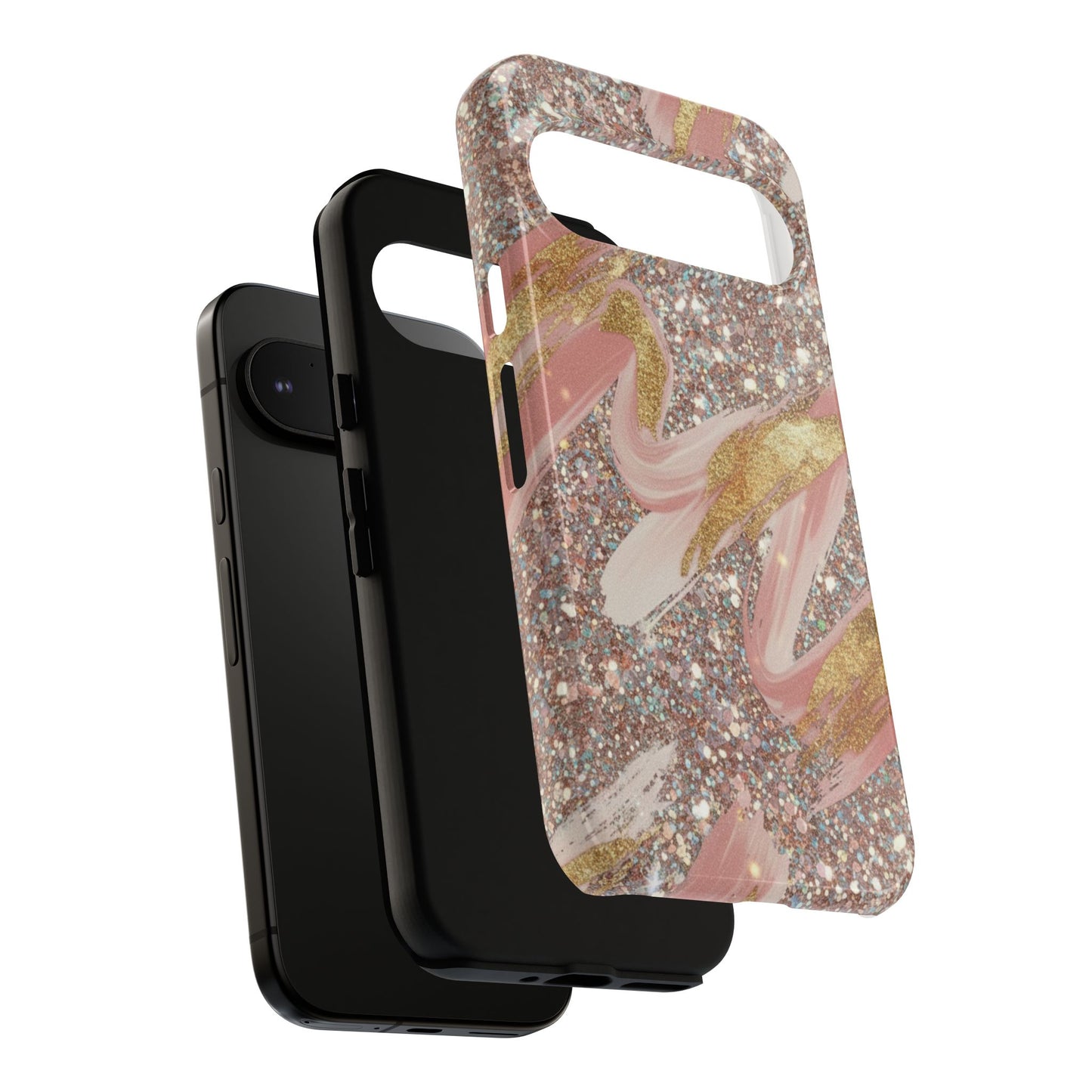 Glitter Blush Marble Phone Case — Pink Gold Swirl Tough Case