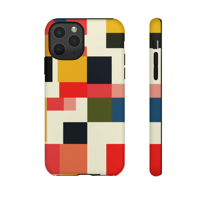 Abstract Color Block Tough Phone Case — Retro Geometric Protective Cover