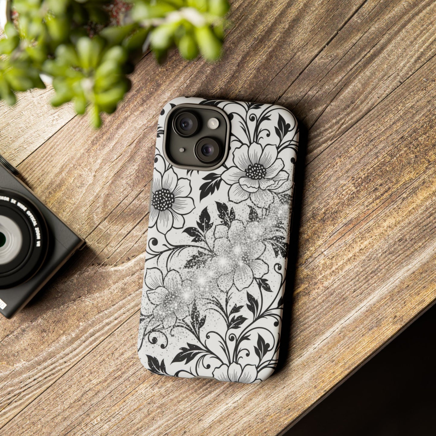 Floral Lace Phone Case — Black & White Vintage Flower Protective Case