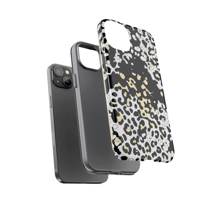 Leopard Splash Tough Phone Case — Black & Cream Animal Print Protective Cover