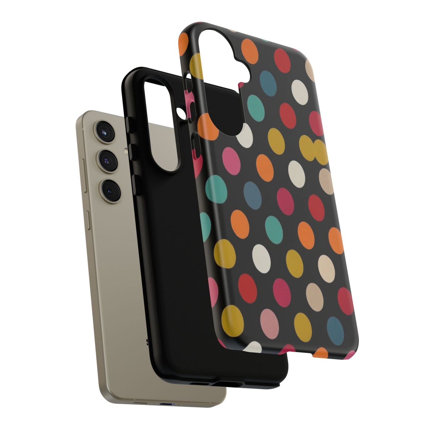 Polka Dot Tough Phone Case – Colorful Retro Dots on Black