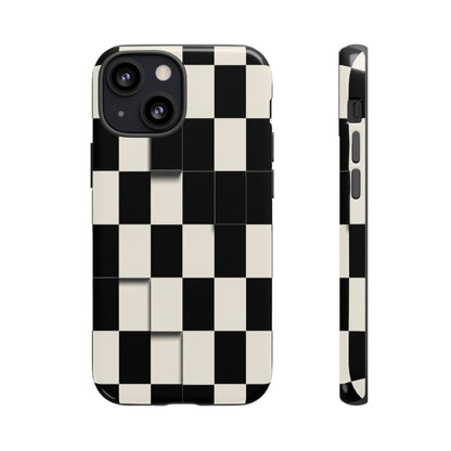 Checkerboard Tough Phone Case — Classic Black & Cream Grid Protective Cover