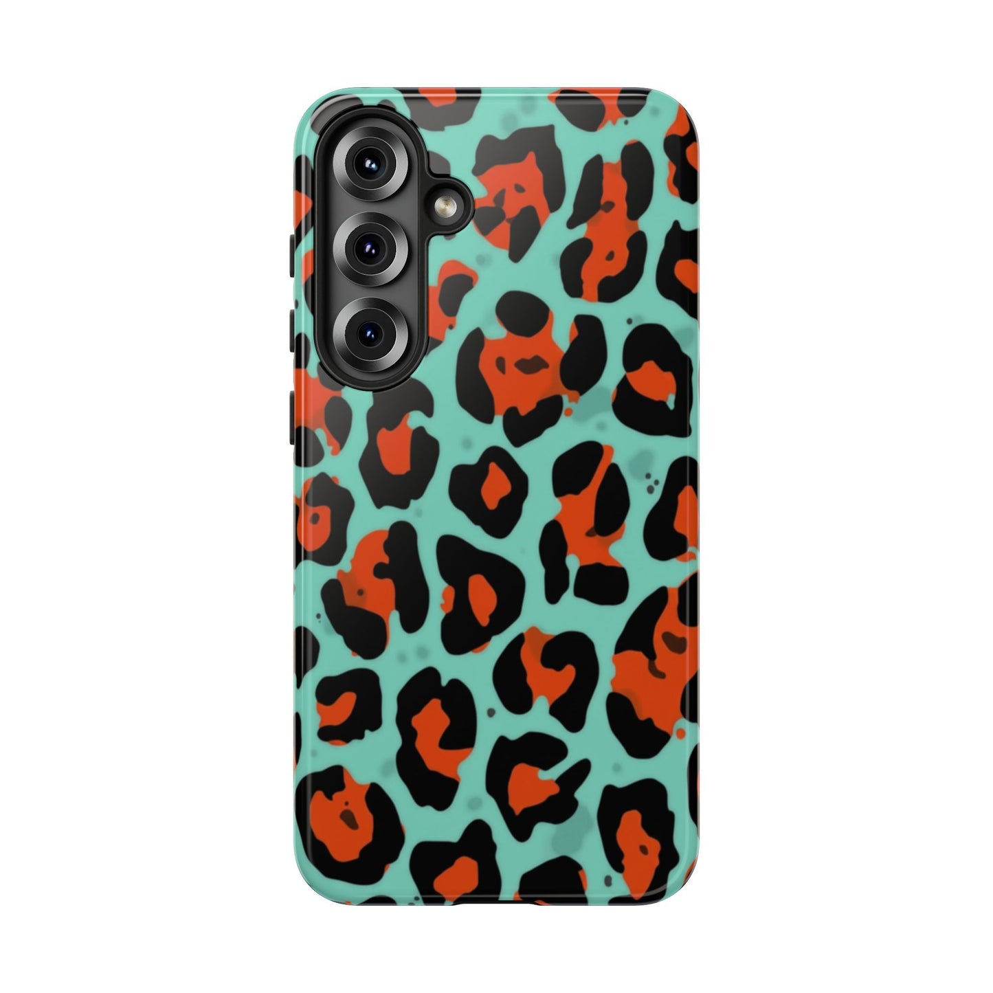 Leopard Print Tough Phone Case — Teal & Rust Protective iPhone Cover