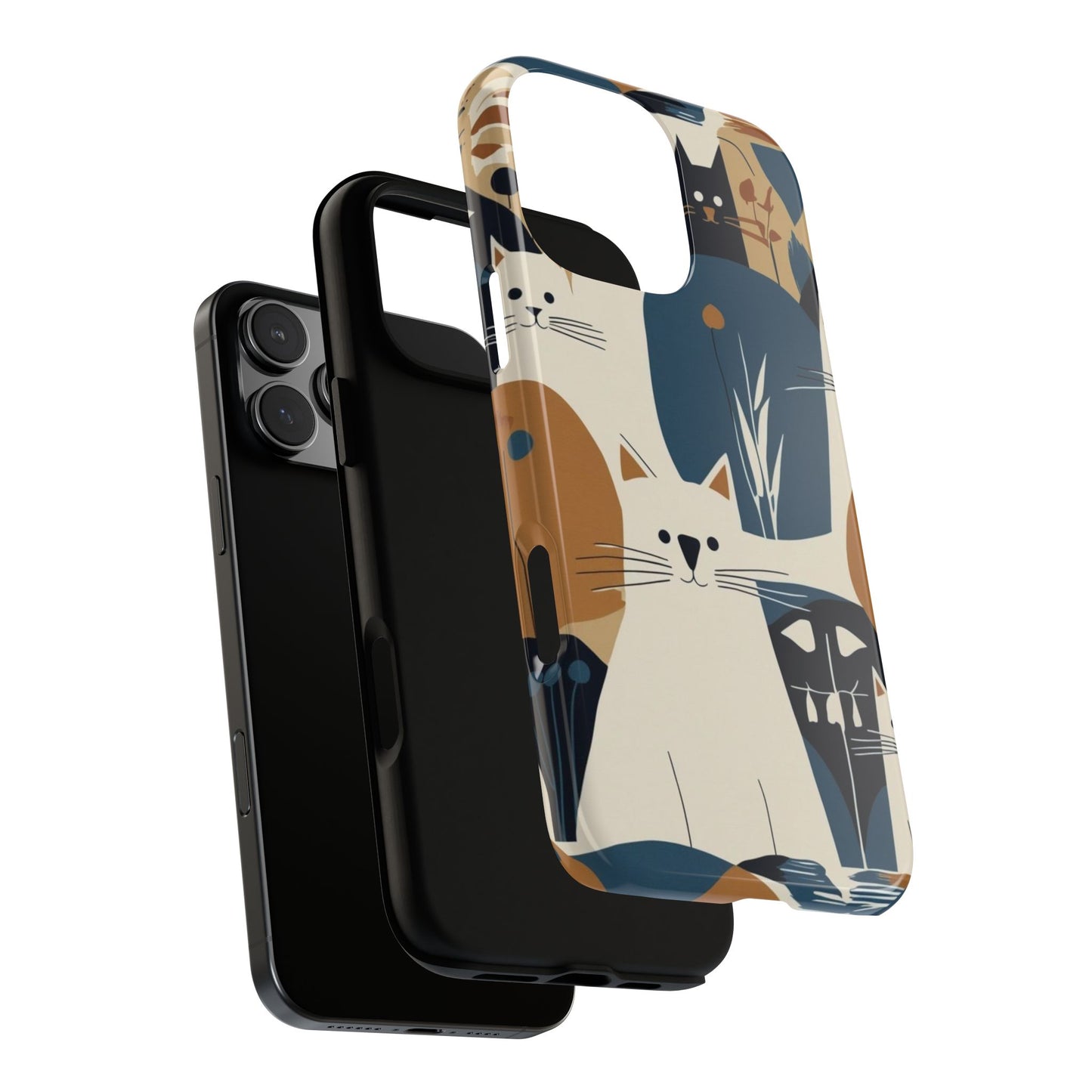 Cat Pattern Phone Case – Retro Abstract Cats Protective iPhone Cover