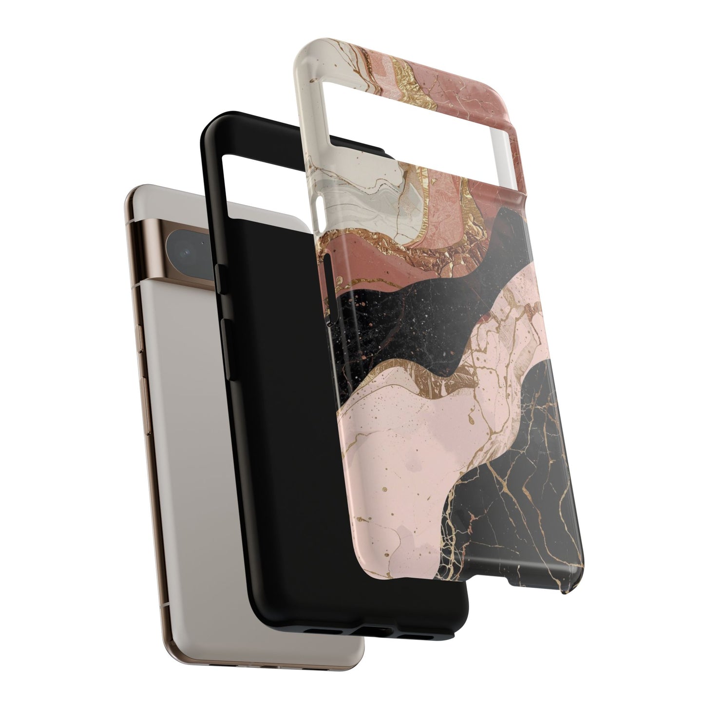 Marbled Rose Gold Phone Case — Abstract Pink & Black Protective Tough Case