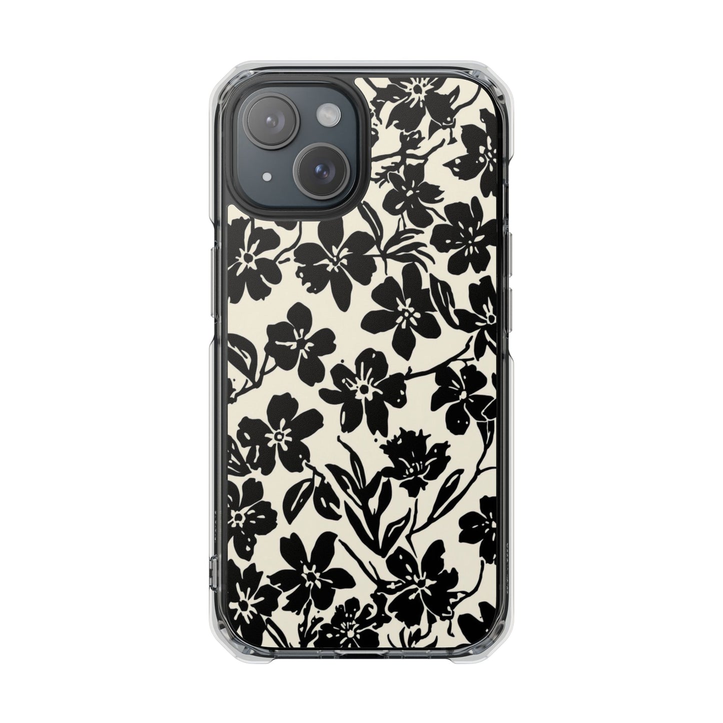 Clear Magnetic Phone Case — Black Floral Silhouette Design