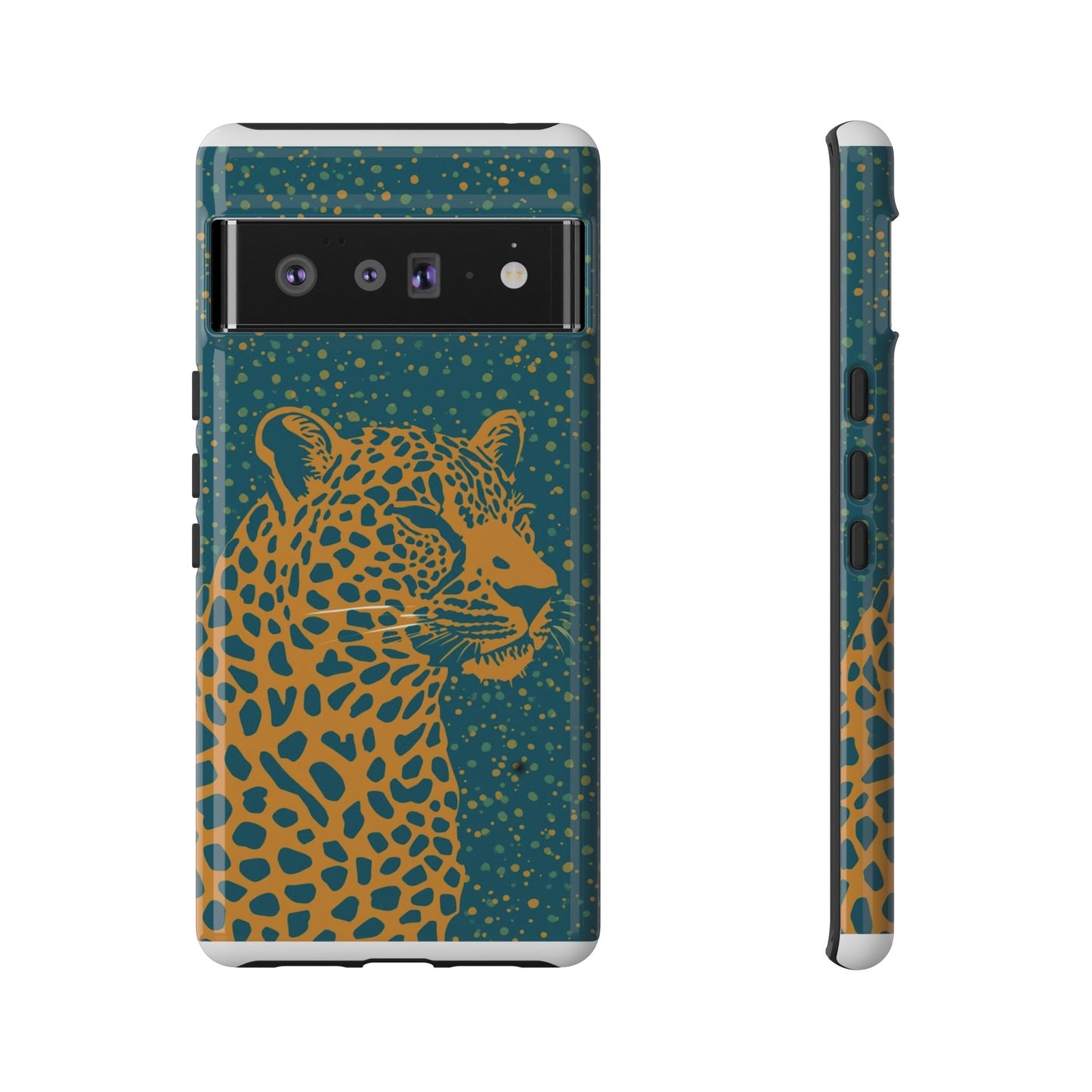 Leopard Spotlight Phone Case — Teal Gold Animal Print Protective Cover